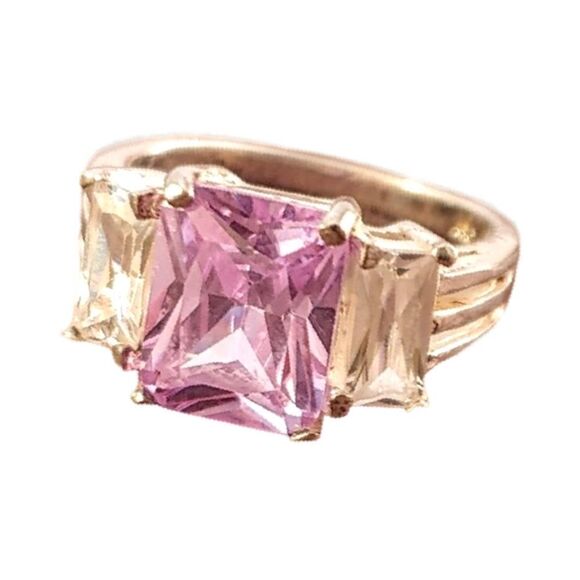 Sterling Pink and Clear CZ Ring - Picture 1 of 7